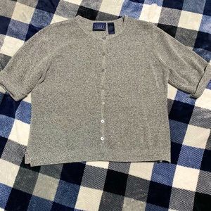 grey liz claiborne button-up cardigan w short sleeves!